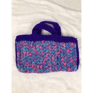 Handmade Crochet Tote Bag Womens Purple Blue Pink Yarn Handbag Purse Multicolor
